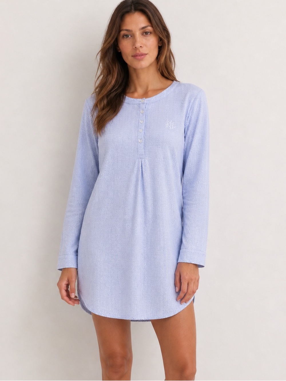 Lauren Ralph Lauren Sleep Shirt Women Monogram Nightshirt 100% Cotton Pajama LRL